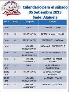 Calendario de Juegos Copa Independencia de Liga Menor 5 setiembre